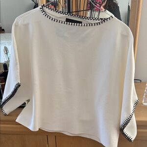 Zara Womens White Top with Black Stitch Trim